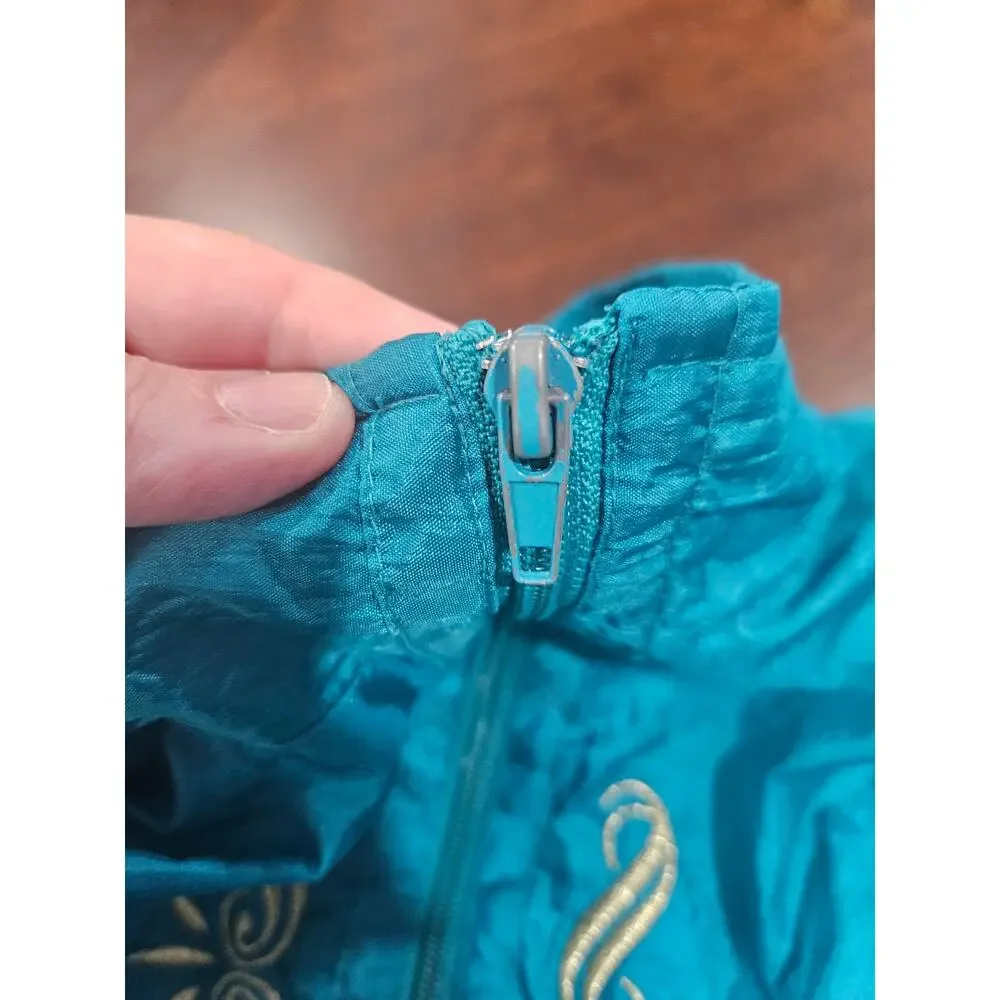 Vintage 80s 90s Teal Windbreaker Jacket Bold Spirit Embroidered Women’s Large L
